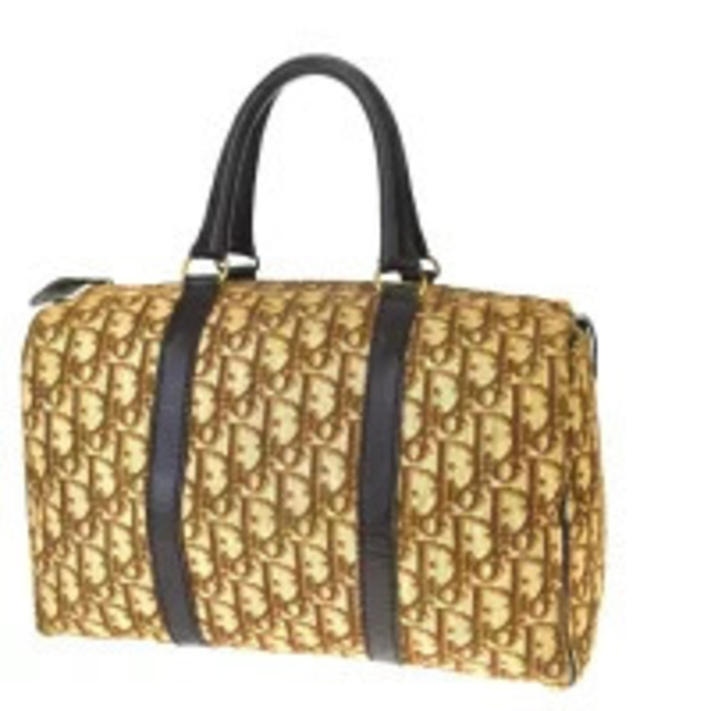 Christian Dior Trotter Handbag Boston Brown Canvas Leather